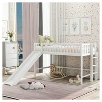 Twin Size Low Loft Bed with Ladder and Slide,White(OLD SKU:WF196418AAK)