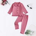 thumbnail image 2 of CAIVO Girls Long Sleeve Lapel Button Down Tops And Pants 2 Piece Pajama Sets Solid Soft Sleepwear For Autumn Casual Toddler Little Girl Nightwear Pjs, 2 of 3