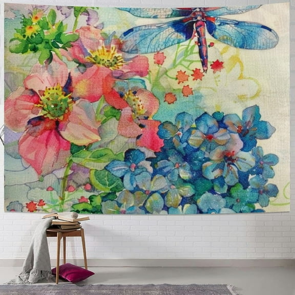 BCIIG flowers dragonfly watercolor art Tapestry Wall Hanging unique Style,Graphic Tapestries Home Wall Decor Art for Living Room Bedroom Apartment Farmhouse Dorm Tapestry Home Decor