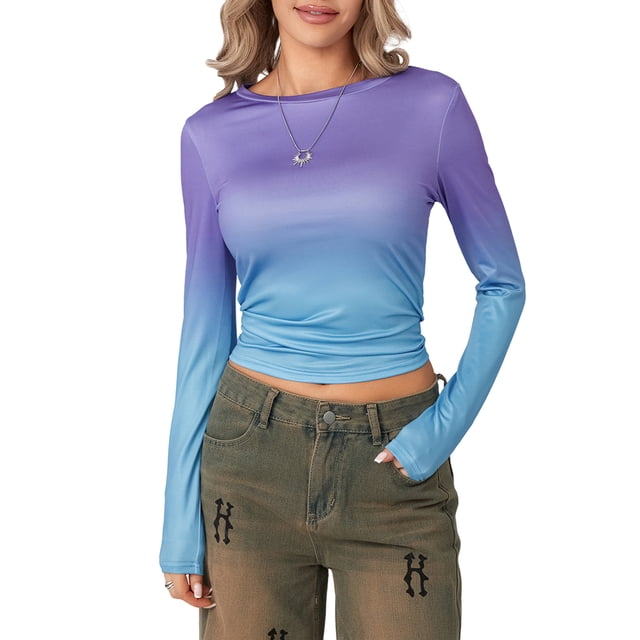 SUNSIOM T-Shirts Basiques Ajustés Décontractés pour Femmes Printemps Automne Manches Longues Col Rond Streetwear