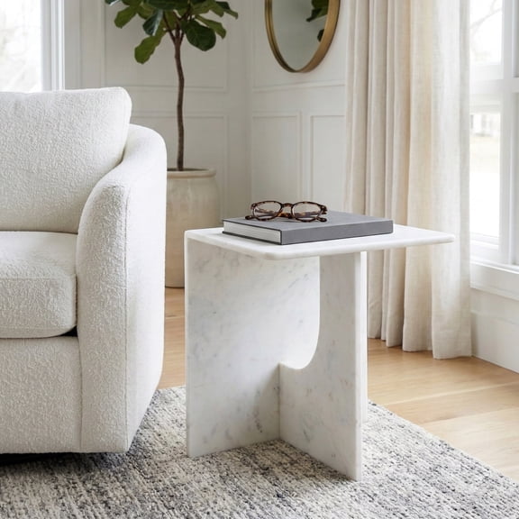 Classy End Table, Side Table, or Small Night Stand for Room Decor - Square Marble Accent Table Perfect for Home, Bedroom, or Living Room Decor - Artistic Table Ideal for Small Spaces - 20" White