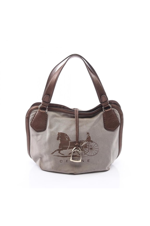 Pre-Owned Celine CELINE Carriage Pattern Tote Bag Handbag Canvas Leather Women's Beige Brown