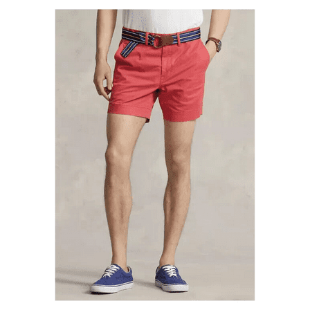 Men's Stretch Straight Fit 6 Inch Flat Front Chino Shorts Red 38