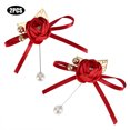 thumbnail image 1 of Simulación de flor de Rosa, ramillete de boda Artificial, accesorios de flores para muñeca de dama de honor, suministros de 2 uds., ramillete rojo sin cinta con nombre, 1 of 8
