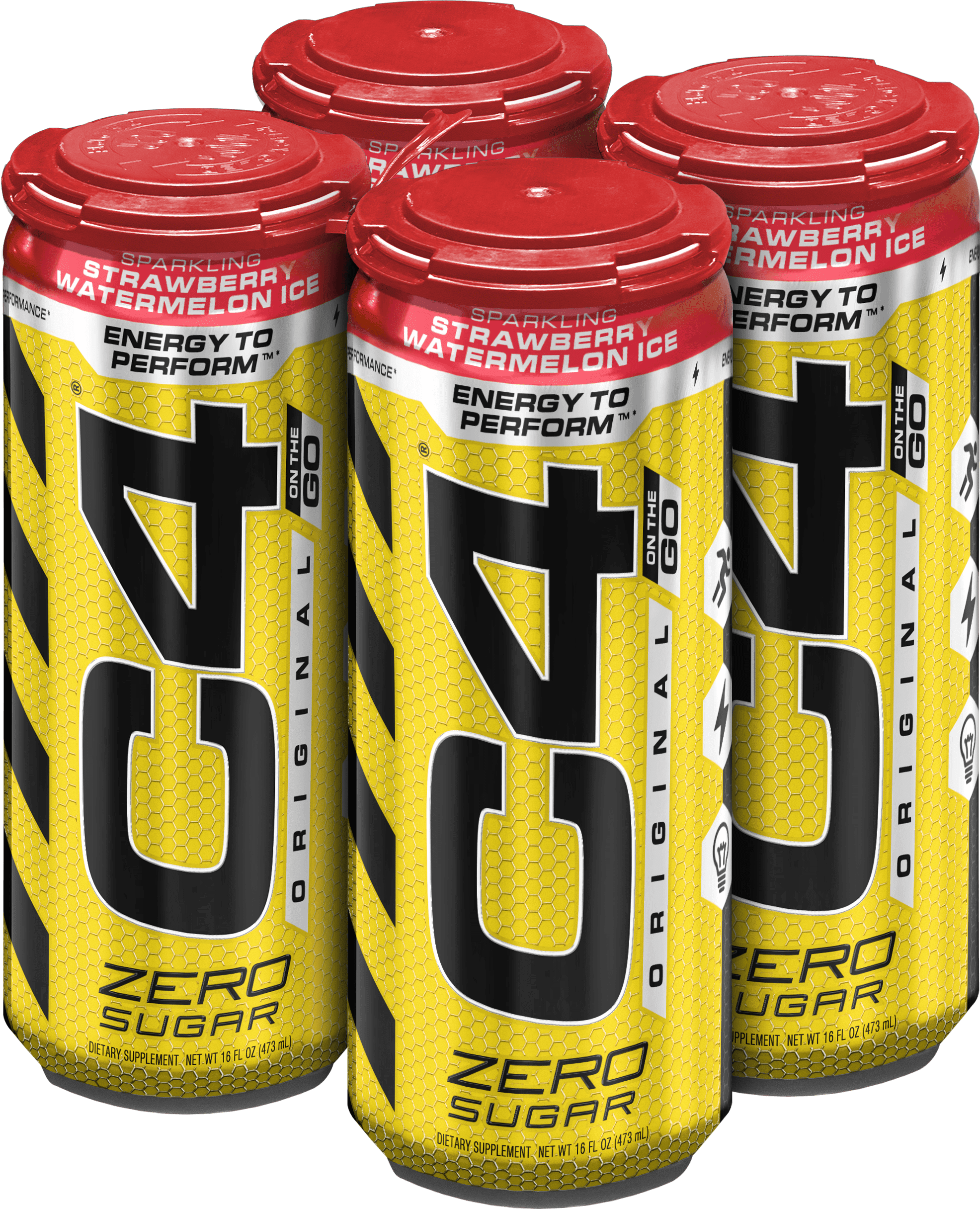 C4 Original Carbonated Pre Workout Drink Strawberry Watermelon Ice Four 16 Oz Cans
