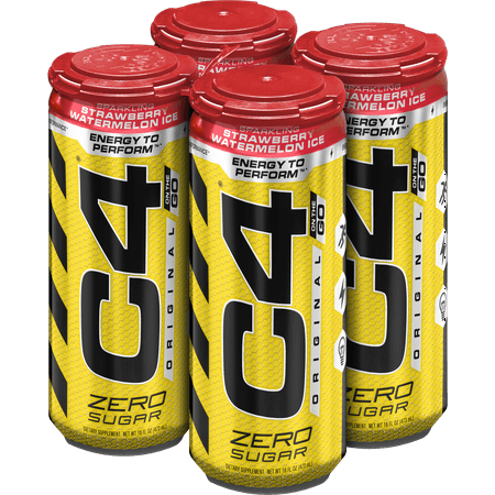C4 Original Carbonated Pre Workout Drink, Strawberry Watermelon Ice, Four 16 Oz (Best Post Workout Drink For Runners)