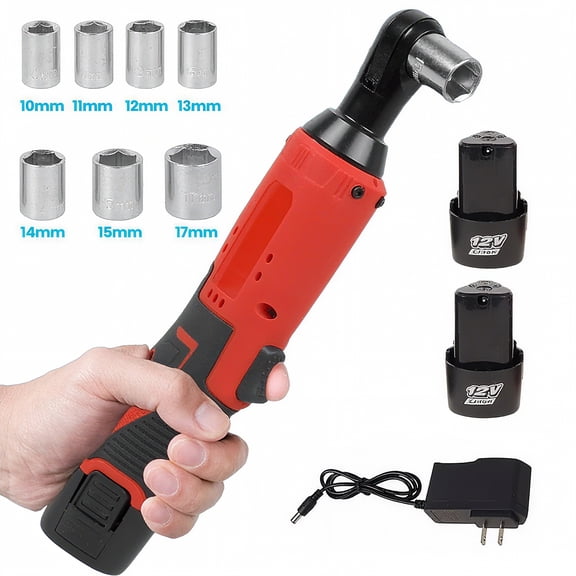 12V Cordless Ratchet Wrench Set, 3/8" Electric Ratchet Tool Kit with 2 Batteries, Charger & 7 Sockets, LED Light for Car Repair, Mechanical Maintenance