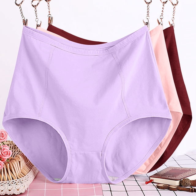 Under 10,'Plus Size Leak Proof Underwear, High Waist, Solid Color, XL-6XL, Breathable, For Workout, Daily Use, Quick Dry, Seamless' Flattering Design|Cotton,Purple,Sopatenor