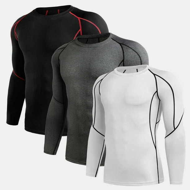 Men Compression Shirts 3 PCS Elastic Quick Dry Base Layer O-Neck Long  Sleeve Sport T-Shirt Tops Workout Fitness 