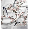 thumbnail image 2 of Soimoi White Cotton Voile Fabric Floral & Paradise Whydah Bird Decor Fabric Printed Yard 58 Inch Wide, 2 of 3