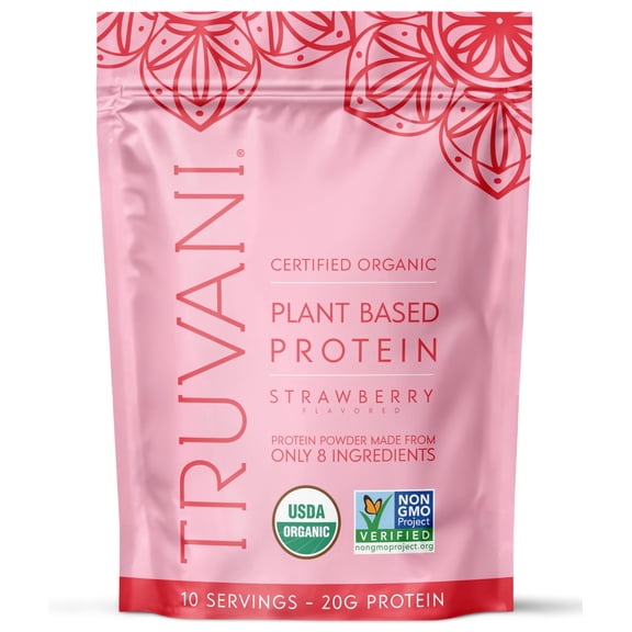 Truvani Vegan Pea Protein Powder | Strawberry | 20g Organic Plant Based Protein | 10 Servings | Keto | Gluten & Dairy Free | Low Carb | No Added Sugar
