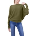 thumbnail image 3 of Women'S Solid Color Oversized Batwing Sleeve Boat Neck Long Sleeve Knit Sweater Loose Pullover Green One size, 3 of 9