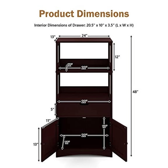 MAT EXPERT 48’’ Storage Cabinet, Kitchen Pantry Cabinet w/ 2 Open Shelves, Drawer and Door Cupboard, Multipurpose Bathroom Storage Cabinet for Living Room, Dining Room, Office