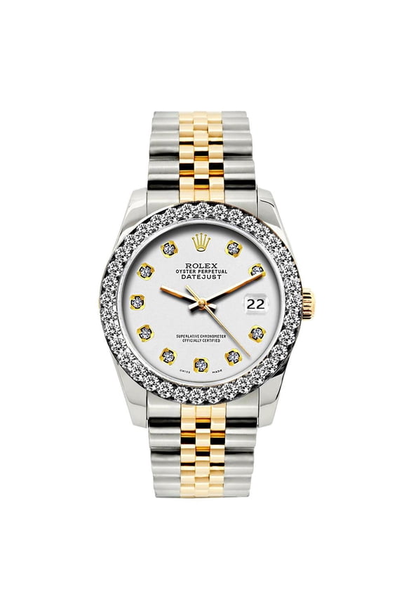 Pre-Owned Rolex Datejust Diamond Watch, 26mm, Yellow Gold and Stainless Steel Bracelet Whisper Dial w/ Diamond Bezel