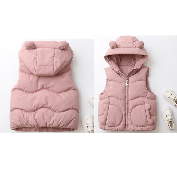 Kids Boys Girls Puffer Vest Boys Vest Baby Hoodie Vest with Bear Ear Sleeveless Windproof Down Jacket Thick Vest for Children 3-4 Years