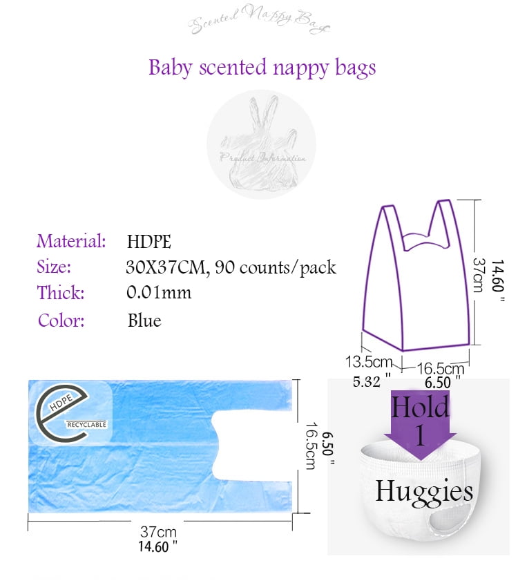 Dergik Diaper Disposal Bags for Baby, Scented, Easy Tie Handles, Diaper Trash Bags Disposable, odor locking, 270 Bags, Blue