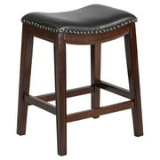 Saddle Seat Stool Backless Wood Counter Height Stool With Black Leather Saddle Seat