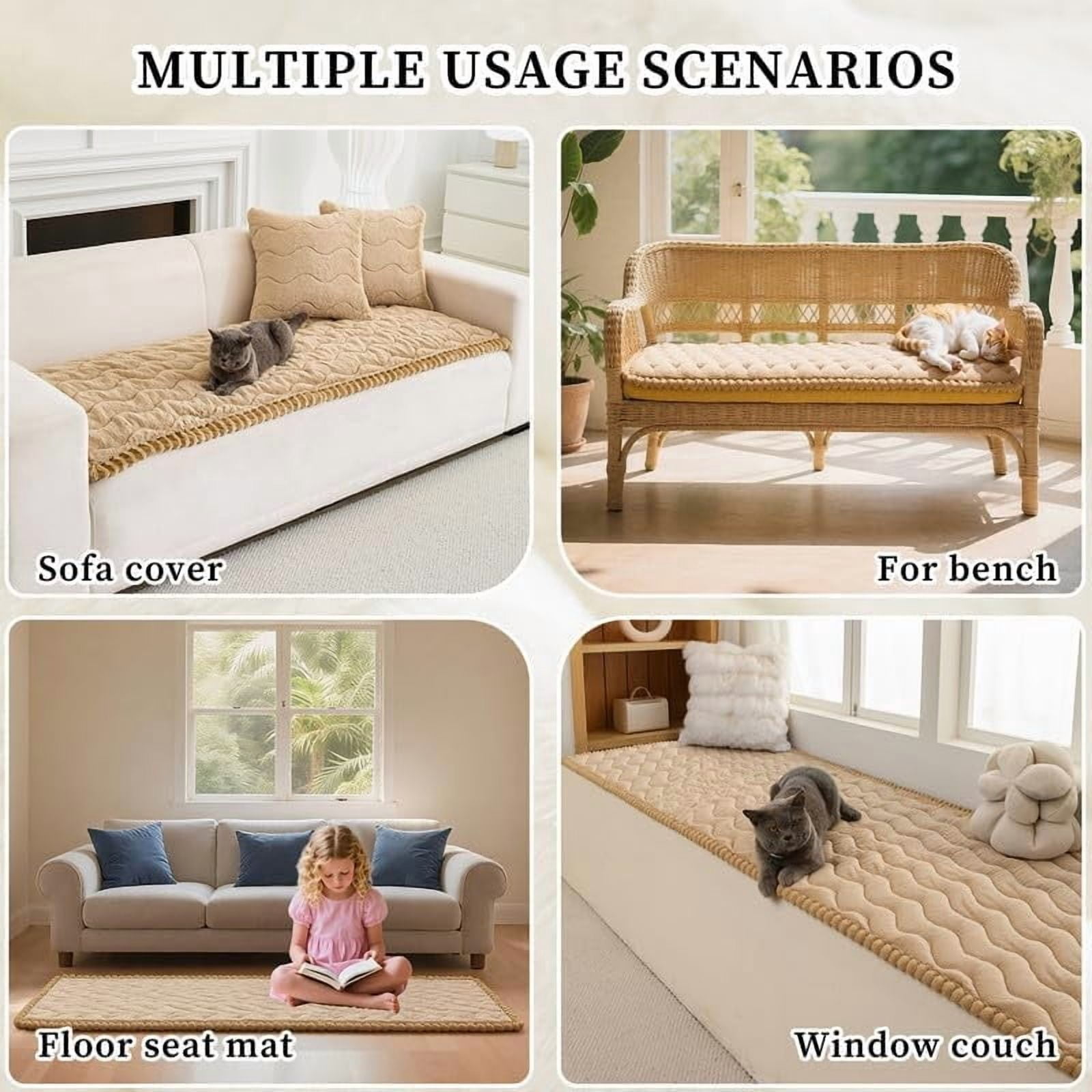 Topchances Fuzzy Couch Covers, Faux Mink Wavy Sofa Slipcover Mat for Pets,  Anti-Slip Furniture Protector Pet Bed Mat for Dogs Cats (Light Coffee, 28''x59'')