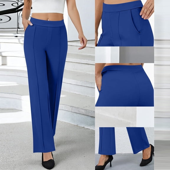 Dress Pants for Women Casual Slim Fit Stretchy Comfort Waist Straight Leg Full Length Work Trouser with Side Pockets