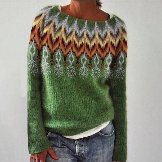 Suéter europeo y americano para mujer, cuello redondo, bloque de color, suelto, moda, suéter de punto