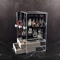 thumbnail image 3 of Jewelry Organizer Box with 2 Drawers and 3 Acrylic Earring Storage Display Holder for Rings Necklace Bracelet-Black, 3 of 9