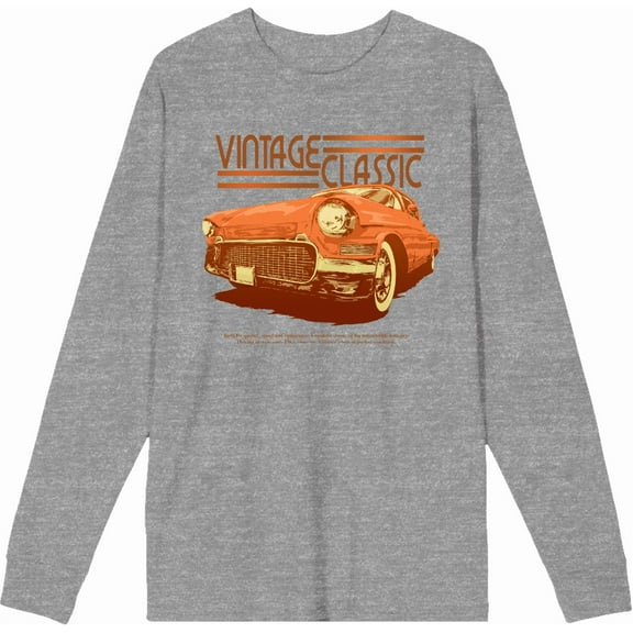 Car Fanatic Orange Vintage Car Crew Neck Long Sleeve Heather Gray Adult Tee-Medium