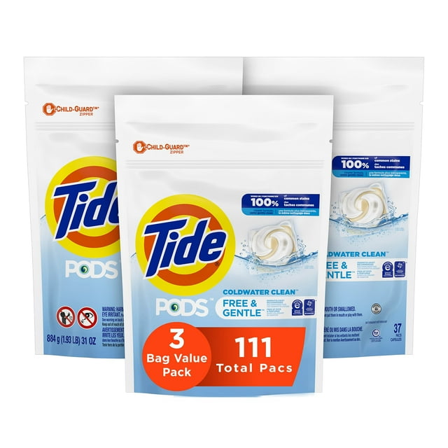 Cápsulas de detergente para ropa Tide Free & Gentle sin fragancia 111 unidades