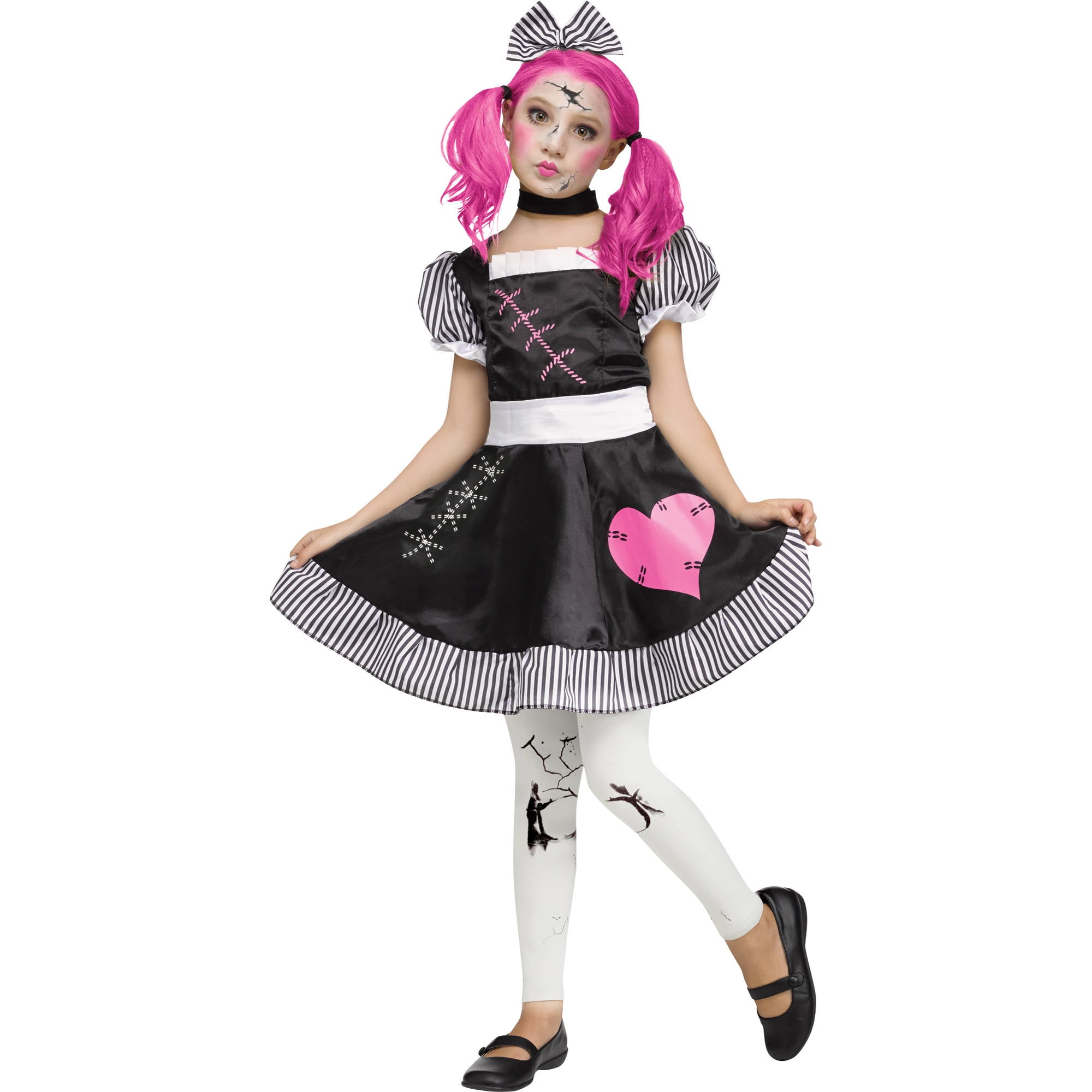 BROKEN DOLL COSTUME ADULT OR CHILDS HALLOWEEN HORROR SCARY FANCY DRESS OUTFIT 