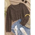 thumbnail image 4 of Women's Knit Cardigan Open Front Tie Front Long Sleeve Cropped Loose Fit Ribbed Cuffs Hem Top for Spring Summer Fall Layering Boho Vacation Daily Outfits, 4 of 5