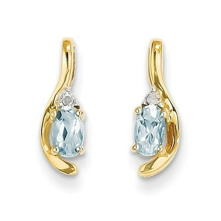 14k Yellow Gold 0.5IN Long 5x3 Oval Diamond & Aquamarine Earrings