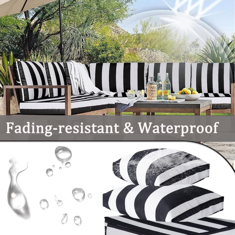 14 Pieces Outdoor Replacement Sectional Cushions Set, Waterproof patio furniture cushions For Outdoor Furniture, 4in thick outdoor couch cushions For 6 Seat（Black white）
