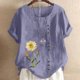 thumbnail image 1 of ICHUANYI Clearance Women's Short Sleeved Casual Plus Size Round Neck Flower Printed Loose Button Cotton Linen Top(Purple, M) ICHUANYI WER2023080802802, 1 of 5