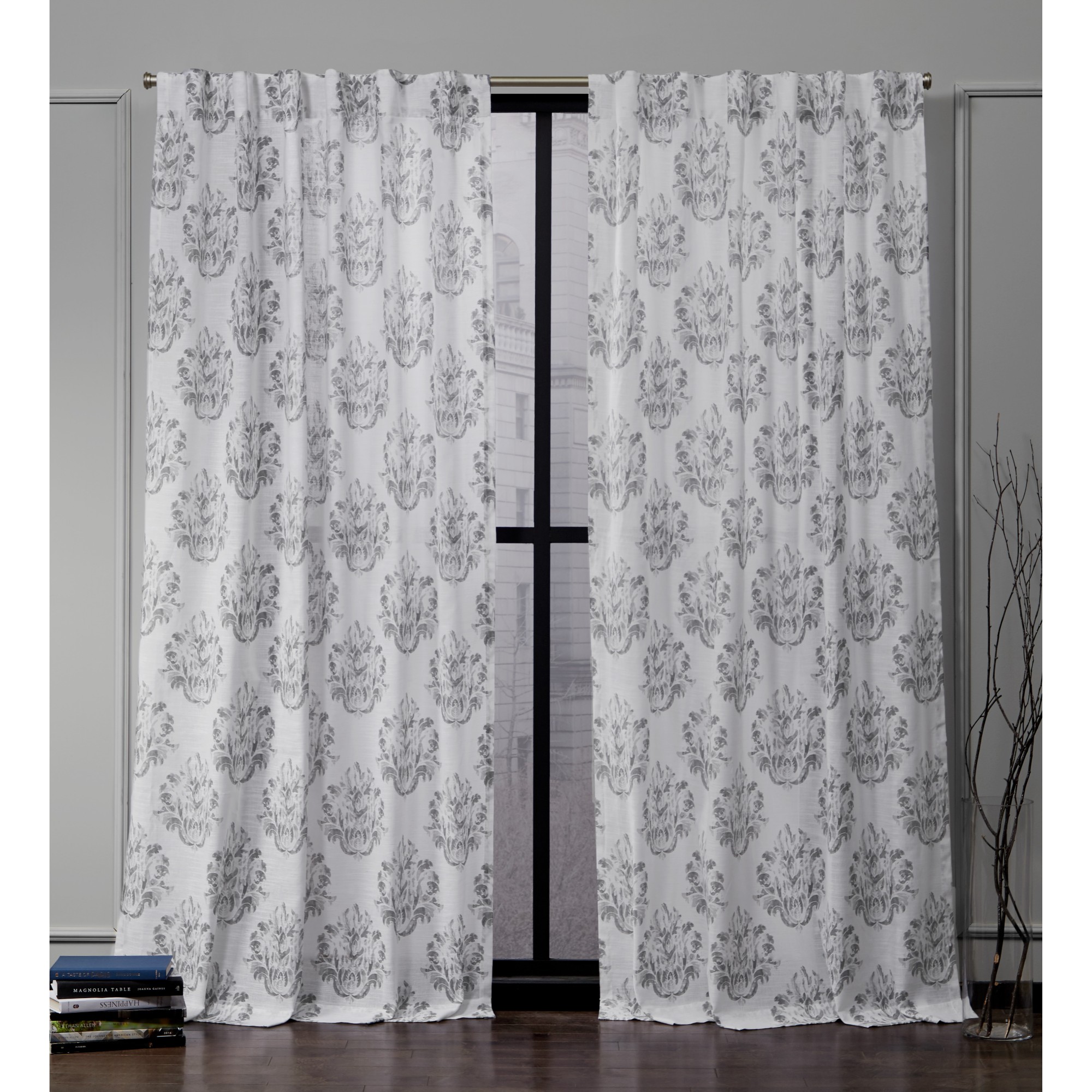 Nicole Miller New York Tabitha Damask Print Cotton Hidden Tab Top