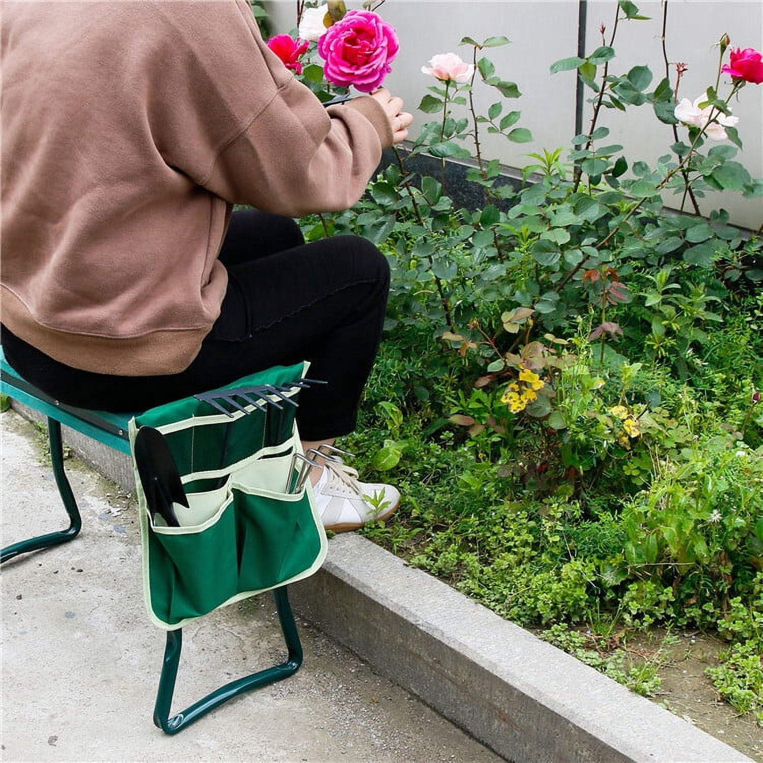 Garden Kneeler and Seat,Foldable Garden Stool with Eva Pad & A Big Tool Pouche, Heavy Duty Gardening Bench for Kneeling and Sitting to Prevent Knee & Back Pain, Great Gardening Gifts for Grandparents