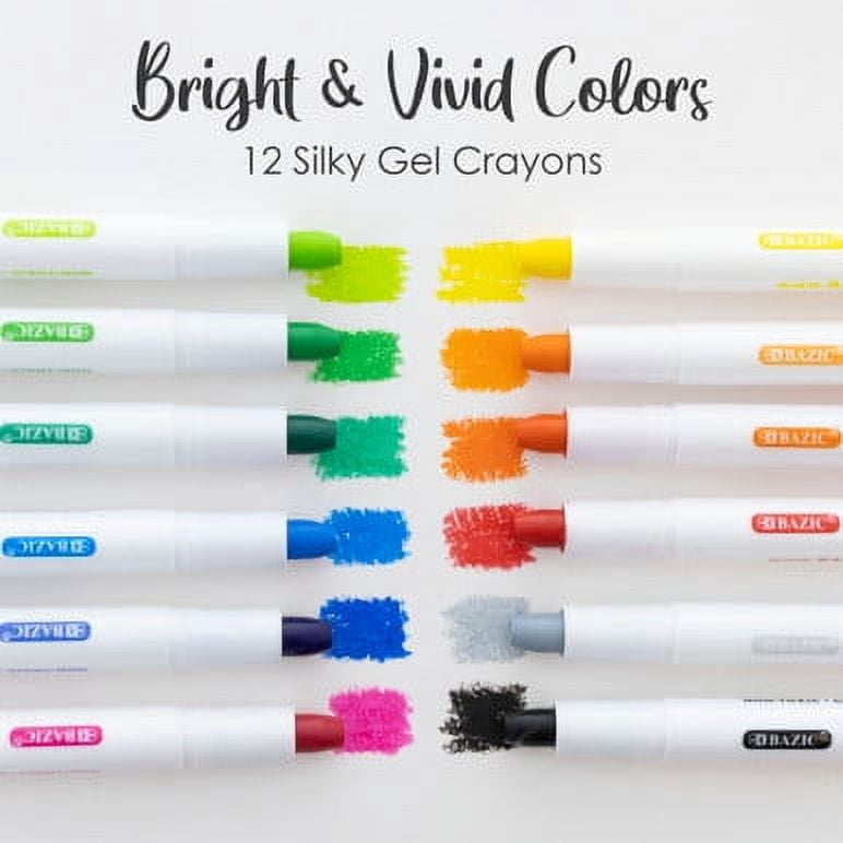 BAZIC Silky Gel Crayons 12 Color, Washable Blendable Watercolor Crayon (12/Pack), 72-Packs