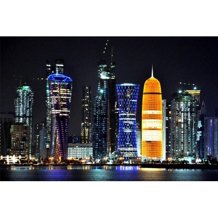 Canvas Print Doha Skyline Qatar Persian Gulf Arab Arabic Night Stretched Canvas 10 X 14