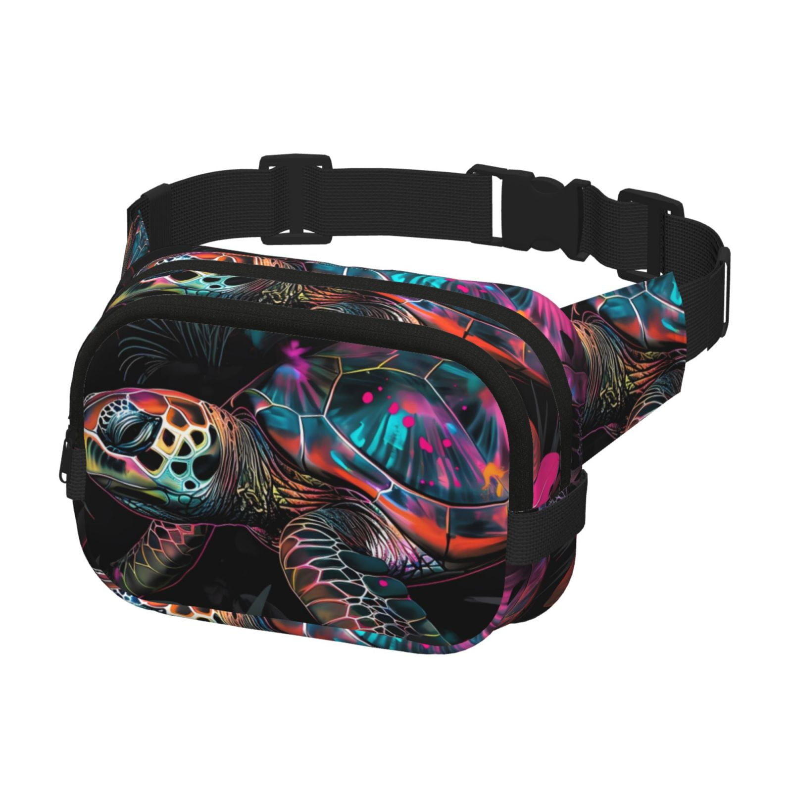 Picia Colorful Plant Turtle A Print Square Double-Layer Waist Bag Mini Adjustable Waist Belt Bag Exercise Running Travel Hiking