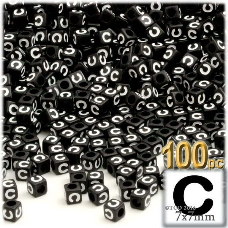 100-pc Alphabet Beads, Cube 7mm, Black text