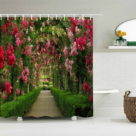 High Quality Flower Garden Landscape Fabric Shower Curtain Waterproof Polyester Bath Curtains for Bathroom Decorate with