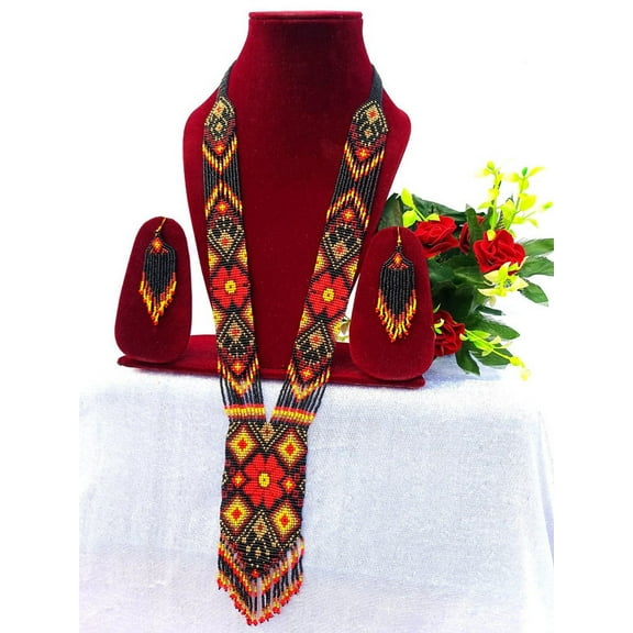 Turquoise Beaded Necklace– Handmade Seed Bead Necklace, Tribal ethnic beaded necklace