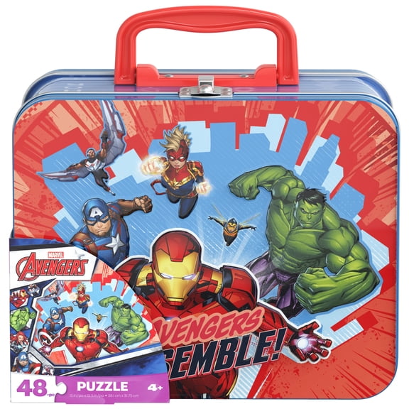 Marvel Avengers Puzzle in Tin Storage Box with Handle, 48 Pieces, Ages 3 and Up