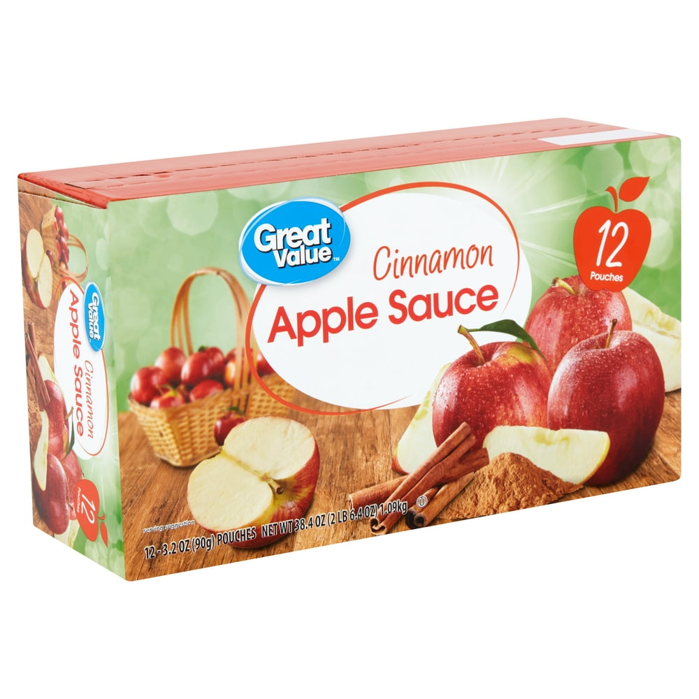 Great Value Cinnamon Apple Sauce, 3.2 oz, 12 count