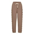 thumbnail image 4 of Fanxing Holiday Deals High Waist Cotton Linen Capris Pants for Women Hollow Out 7/8 Pants Casual Summer Wide Leg Summer Cropped Trousers Brown,XXL, 4 of 7