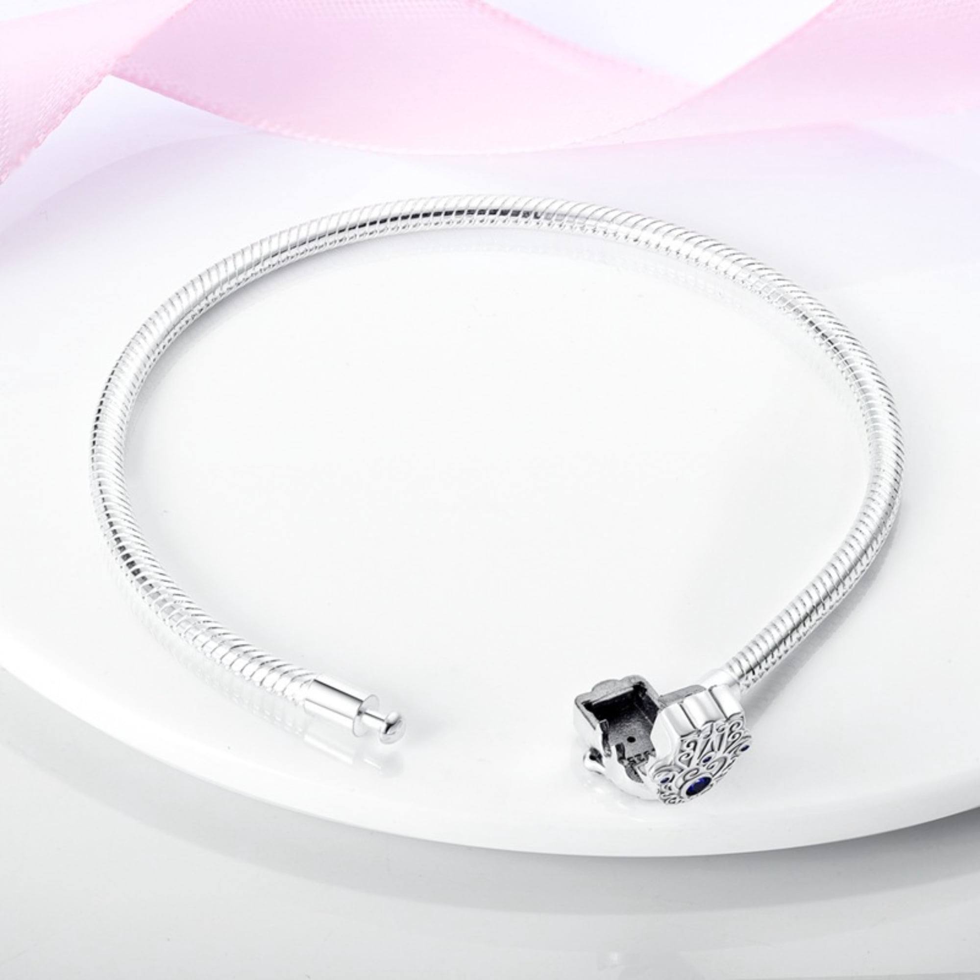 Alscharm 925 Sterling Silver Snake Chain Bracelet Farama Charms Bracelets for Women Girls Gifts for Her