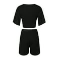 thumbnail image 4 of vigerkar Women's 2 Piece Summer Outfits Twist Front Short Flutter Sleeve Crop Top and Shorts Set Black, L, 4 of 5