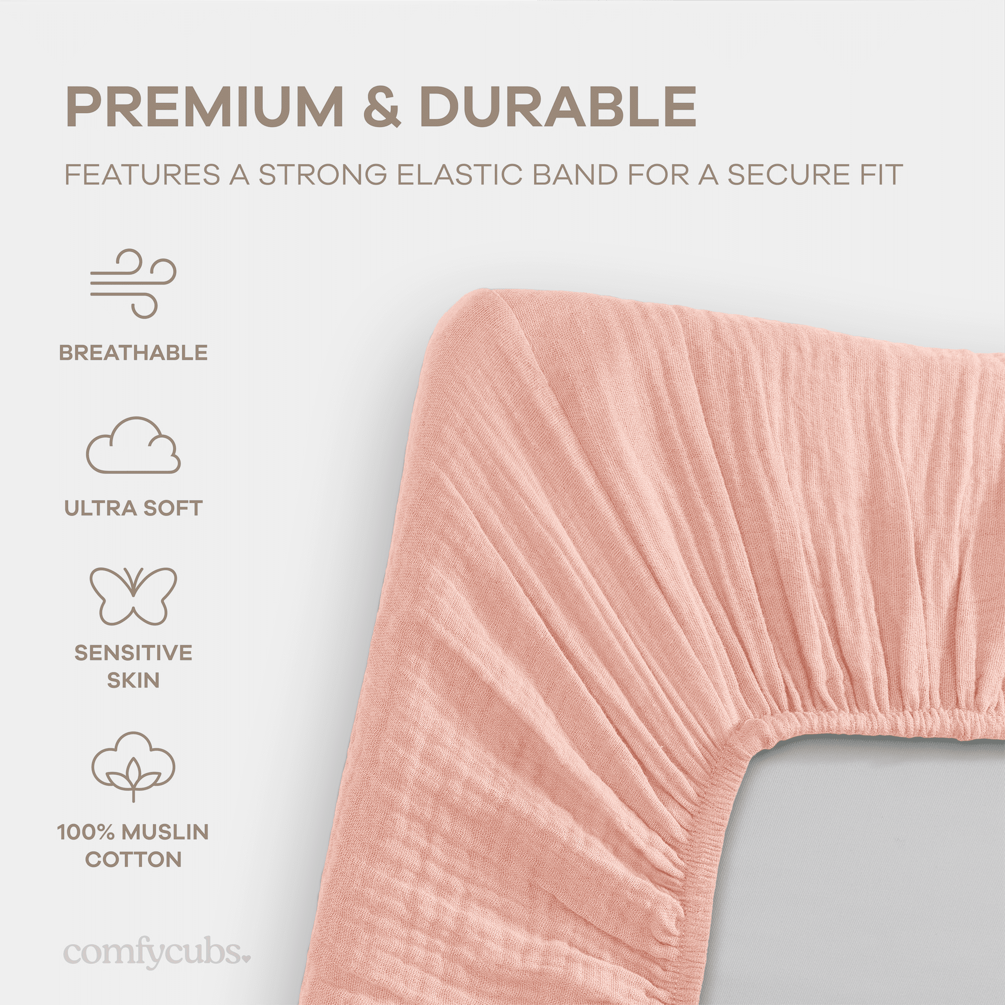 Comfy Cubs Muslin Fitted Bassinet Crib Sheet, Extra Soft 100% Muslin Cotton Bassinet Sheets (Lace Pink)