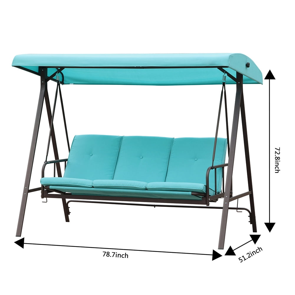 Kepooman 3 Persons Luxury Outdoor Porch Swing Chair, Foldable Hanging Porch Swing Chair Seat for Porch, Patio, Garden, Blue-Green Kepooman 3 Persons Luxury Outdoor Porch Swing Chair, Foldable Hanging Porch Swing Chair Seat for Porch, Patio, Garden, Blue-Green
