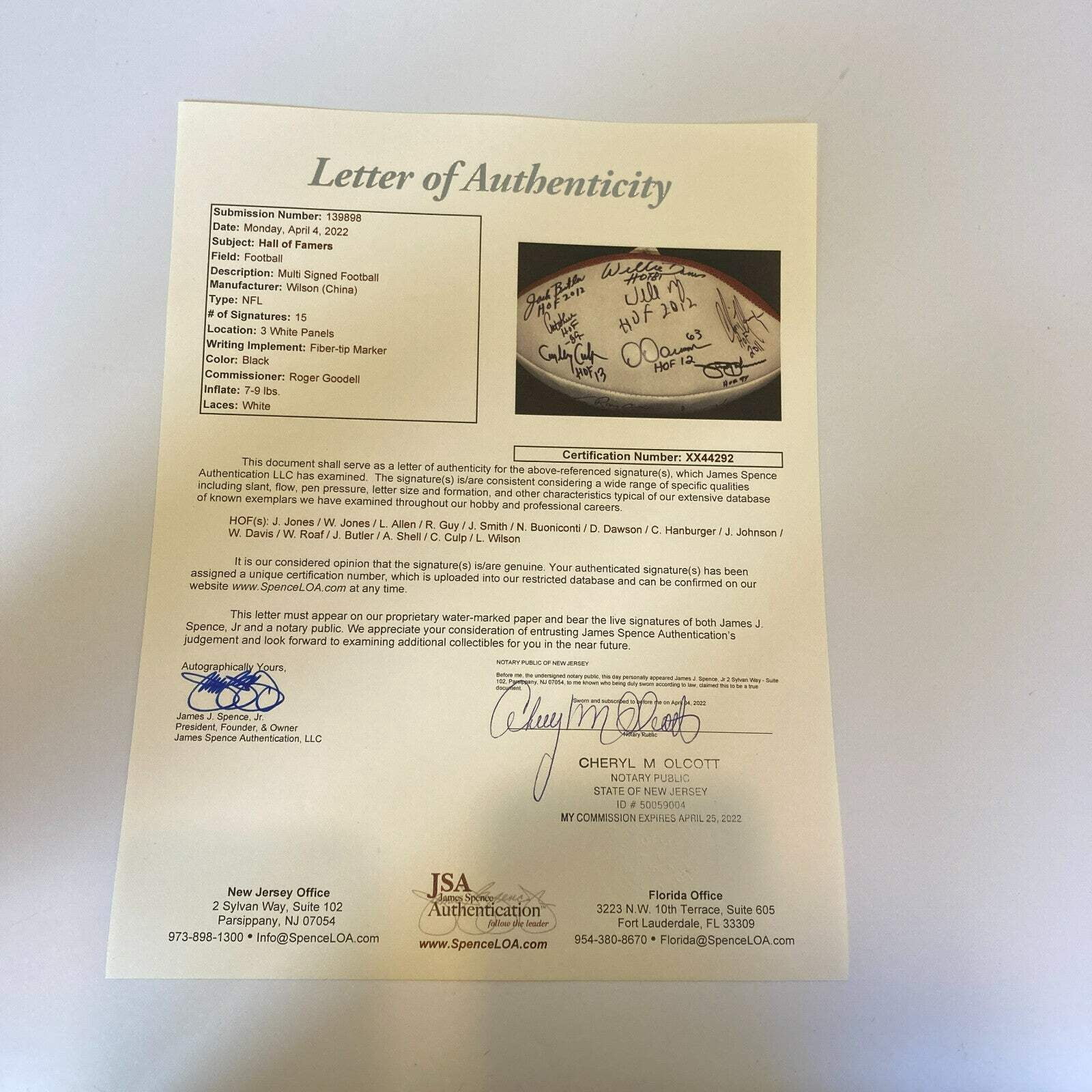 Hall Of Fame Legends Multi Signed Football With 15 Sigs JSA COA