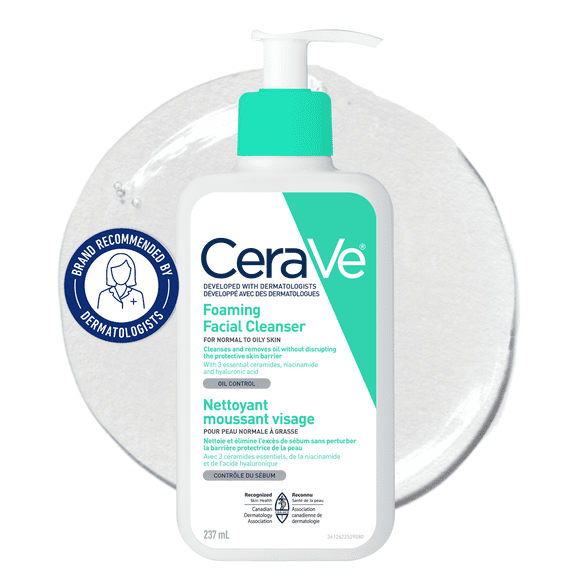 CeraVe Foaming Facial Cleanser, Gel Face Wash with Ceramides and Niacinamide for Normal to Oily Skin, 237mL