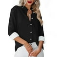 thumbnail image 2 of Admvng Button Down Shirts For Women Solid Color Casual Long-sleeved Business Work Shirt Casual Loose Tops S-2XL, 2 of 5